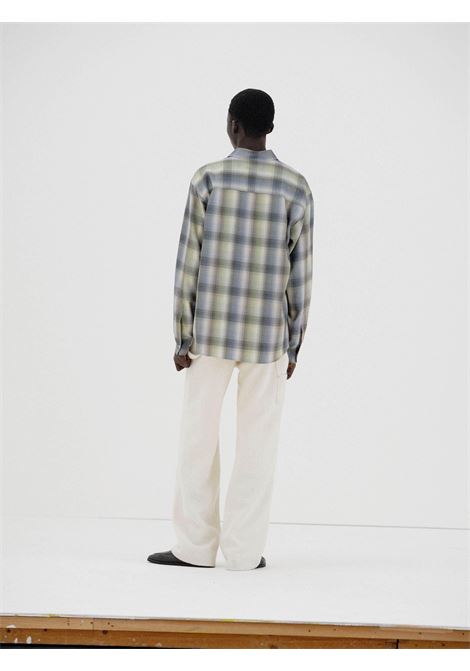 super light wool checkman blue and green AURALEE | A25AS01LCBLUE GREEN CHECK